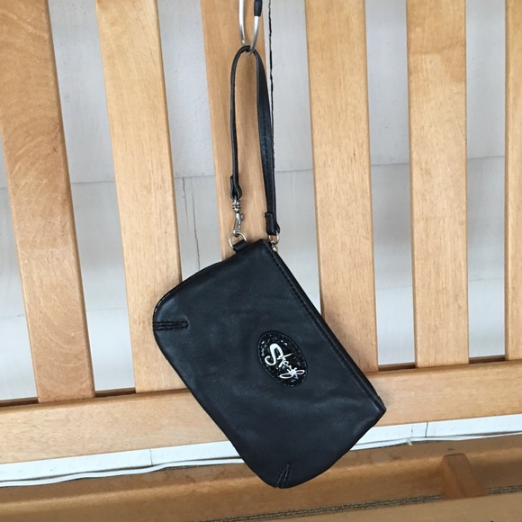 Sharif Black leather satchel wristlet purse - Picture 3 of 7